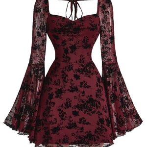 Chic Long Sleeve Burgundy Floral Dress